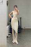 Un Morceau elastic lace asymmetric tube top um231sz19 meter white PUM38